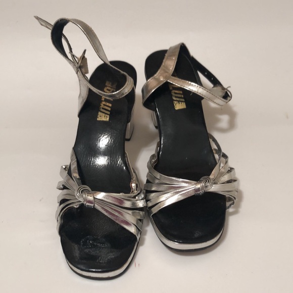Vintage MTA Silver Metallic Block High Heel Slingback Shoes Women’s 7.5 Open Toe - Picture 2 of 9